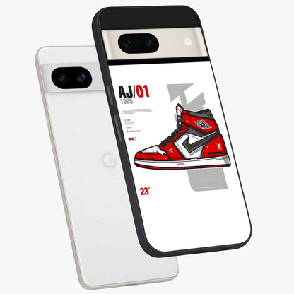 Retro Sneaker Blueprint Glass Case displayed in angled mockup highlighting detailed shoe design with sporty retro aesthetic.