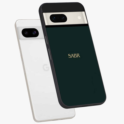 Sabr Minimal Patience Glass Case displayed in angled mockup highlighting simple inspirational design with clean aesthetic style.