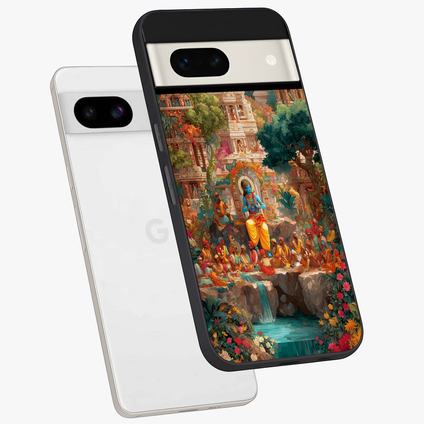 Sacred Sunlight Gods Glass Case displayed in angled mockup highlighting radiant spiritual design with celestial aesthetic.