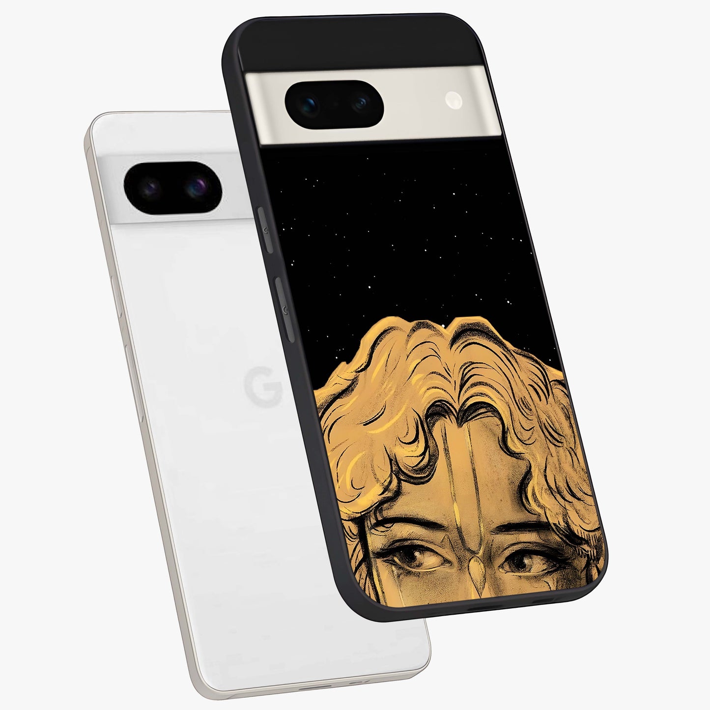 Shri Krishna Art Glass Case displayed in angled mockup highlighting spiritual Krishna illustration with divine aesthetic.