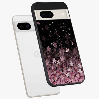 Small Starry Flowers Glass Case displayed in angled mockup highlighting tiny flower pattern with celestial aesthetic style.