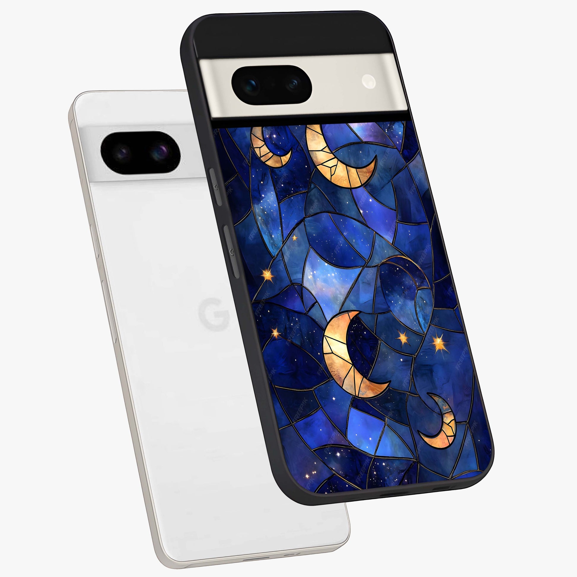 Starlit Sky Tapestry Glass Case displayed in angled mockup highlighting celestial night pattern with artistic aesthetic style.