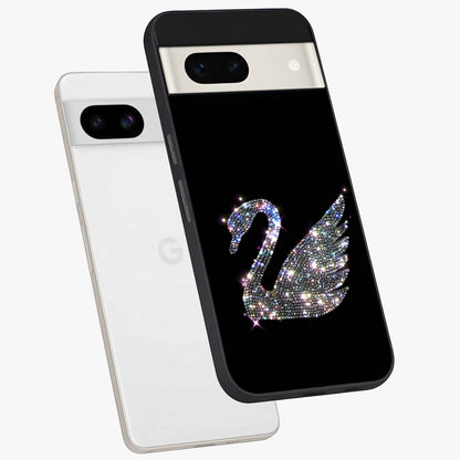 Starlit Swan Grace Glass Case displayed in angled mockup highlighting elegant swan illustration with dreamy celestial aesthetic.