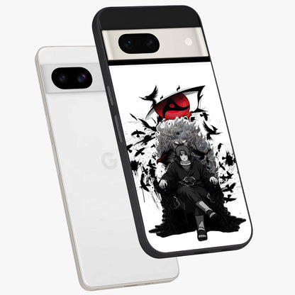 Uchiha Shadow Throne Glass Case displayed in angled mockup highlighting glowing aquatic design with celestial aesthetic.