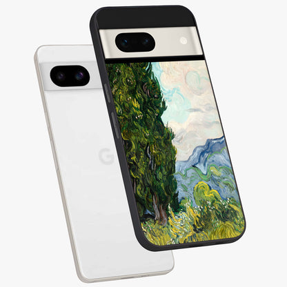 Van Gogh Vintage Art Glass Case displayed in angled mockup highlighting textured brushstroke design with classic aesthetic.
