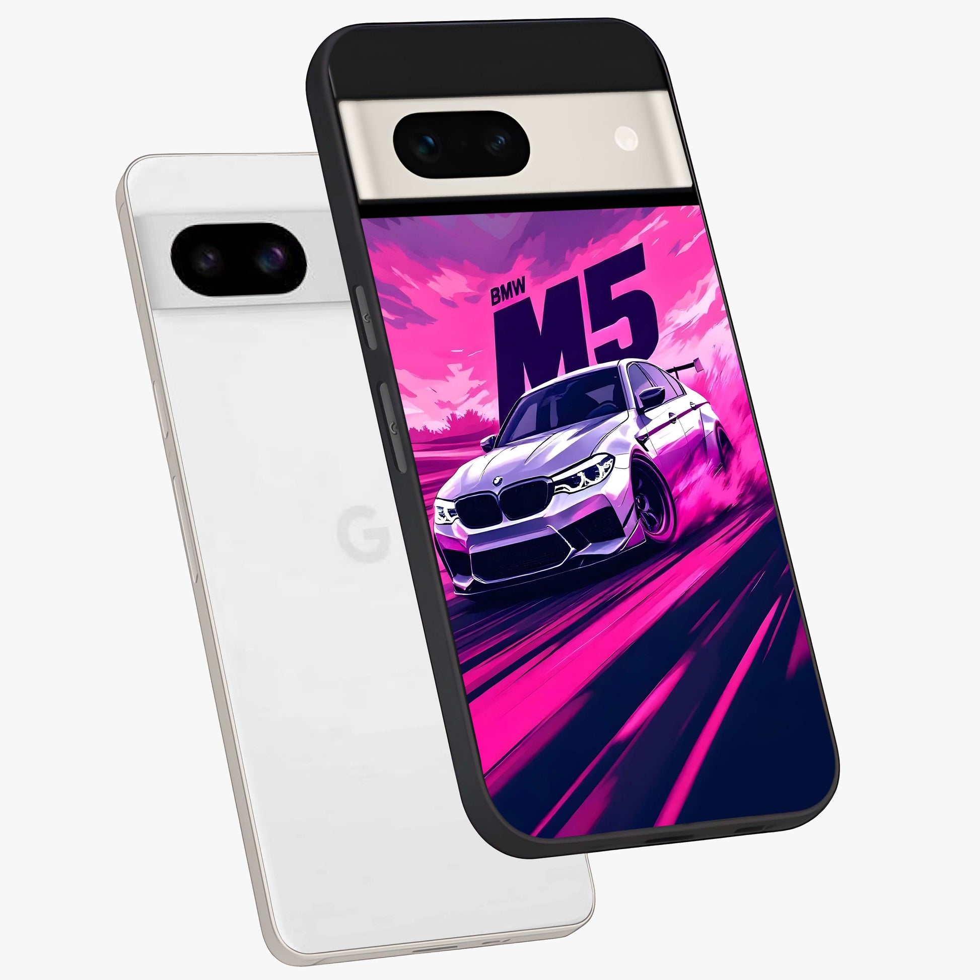 Velocity Drift Pulse Glass Case displayed in angled mockup highlighting dynamic drift design with sporty automotive aesthetic.