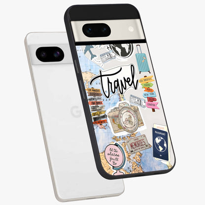 Wanderlust Journal Glass Case displayed in angled mockup highlighting adventure themed design with aesthetic travel vibe.