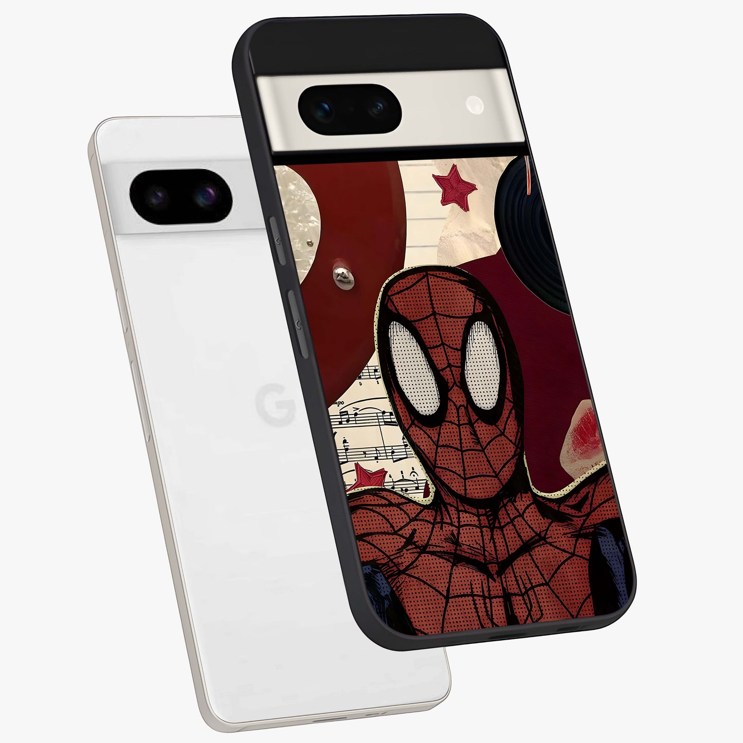 Web Warrior Vibes Glass Case displayed in angled mockup highlighting dynamic web design with comic style aesthetic.