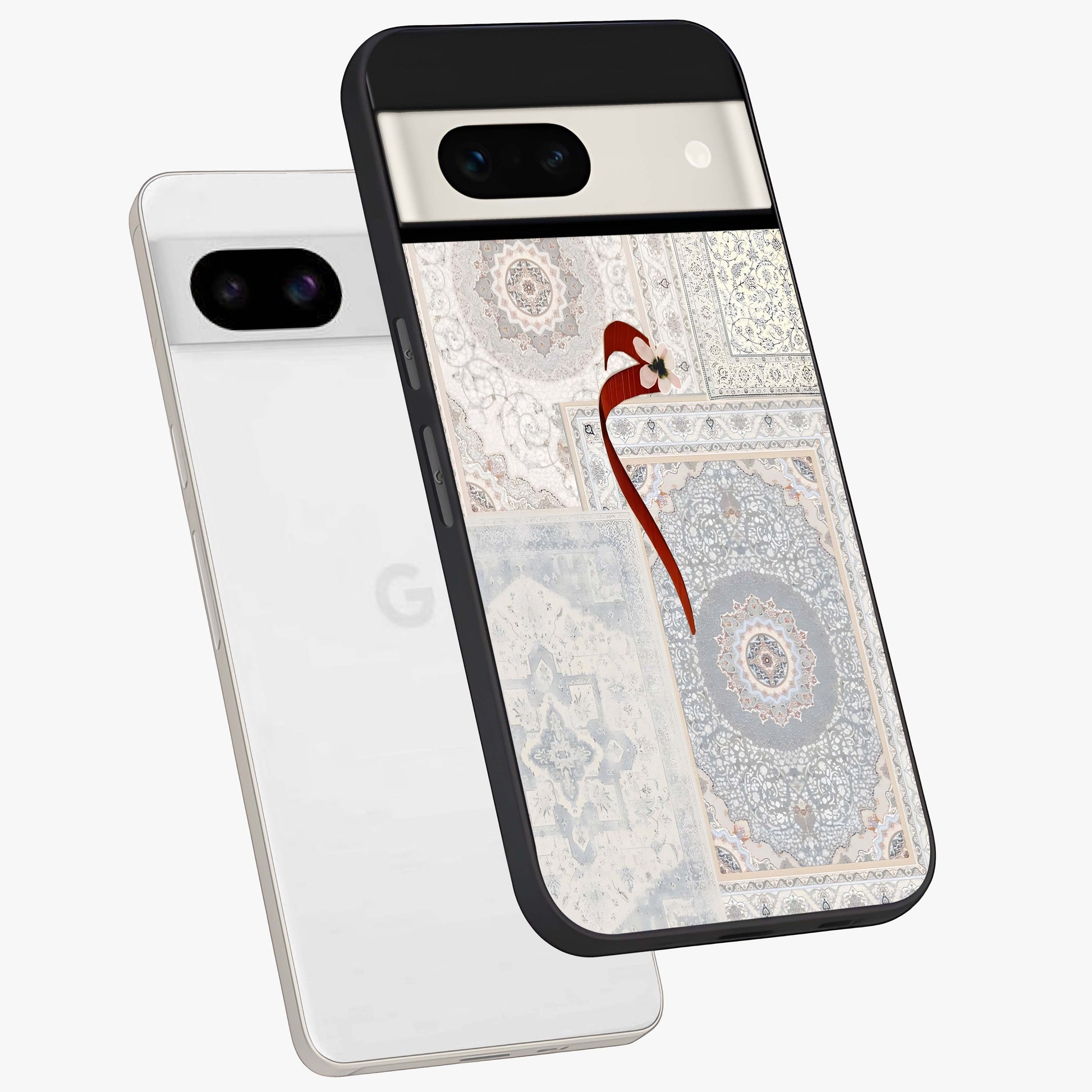 White Aesthetic Bow Glass Case displayed in angled mockup highlighting clean bow design with soft aesthetic style.