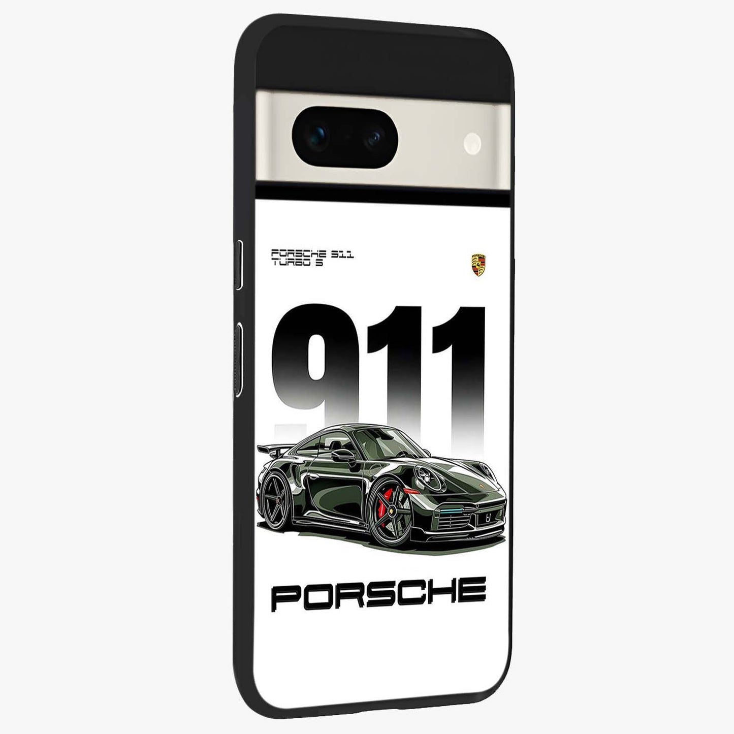 911 Turbo Dominance Glass Case upright perspective showcasing powerful racing design and modern automotive aesthetic.