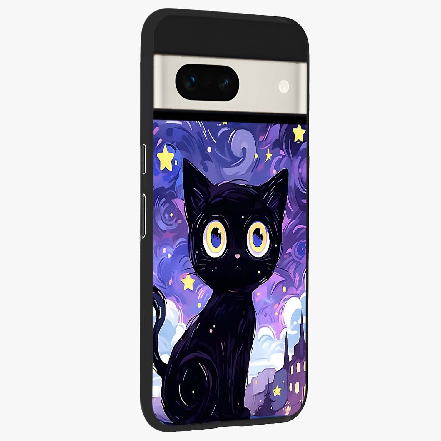 Abstract Cat Art Glass Case upright view showcasing creative feline illustration and aesthetic artistic style.