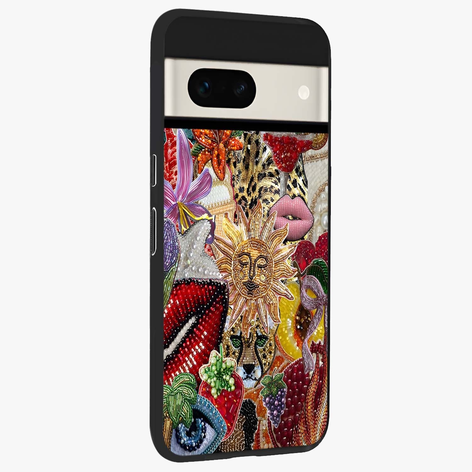 Beaded Fashion Jungle Glass Case upright view showcasing tropical jungle aesthetic with decorative bead elements.