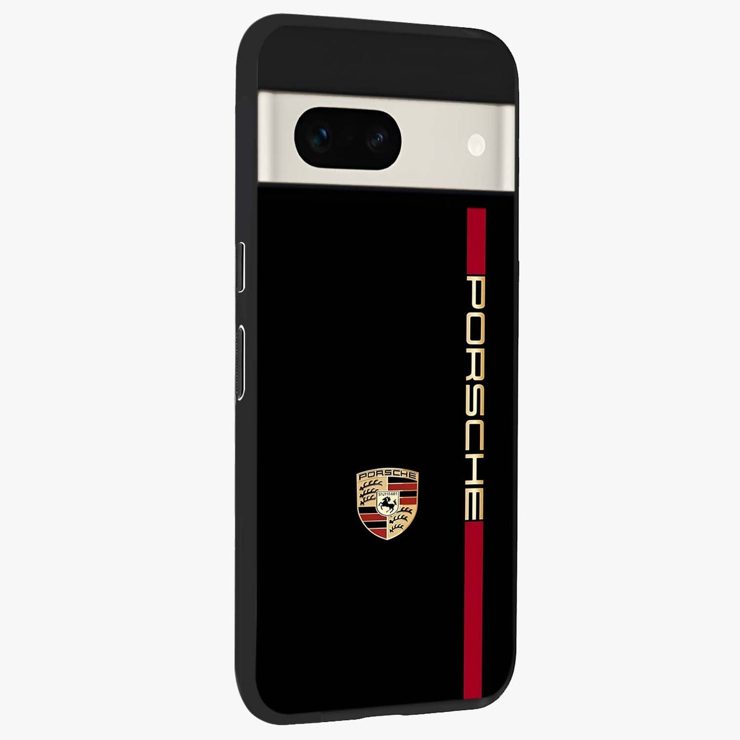 Black Minimal Porsche Glass Case upright view showcasing stylish automotive artwork with bold minimal theme.