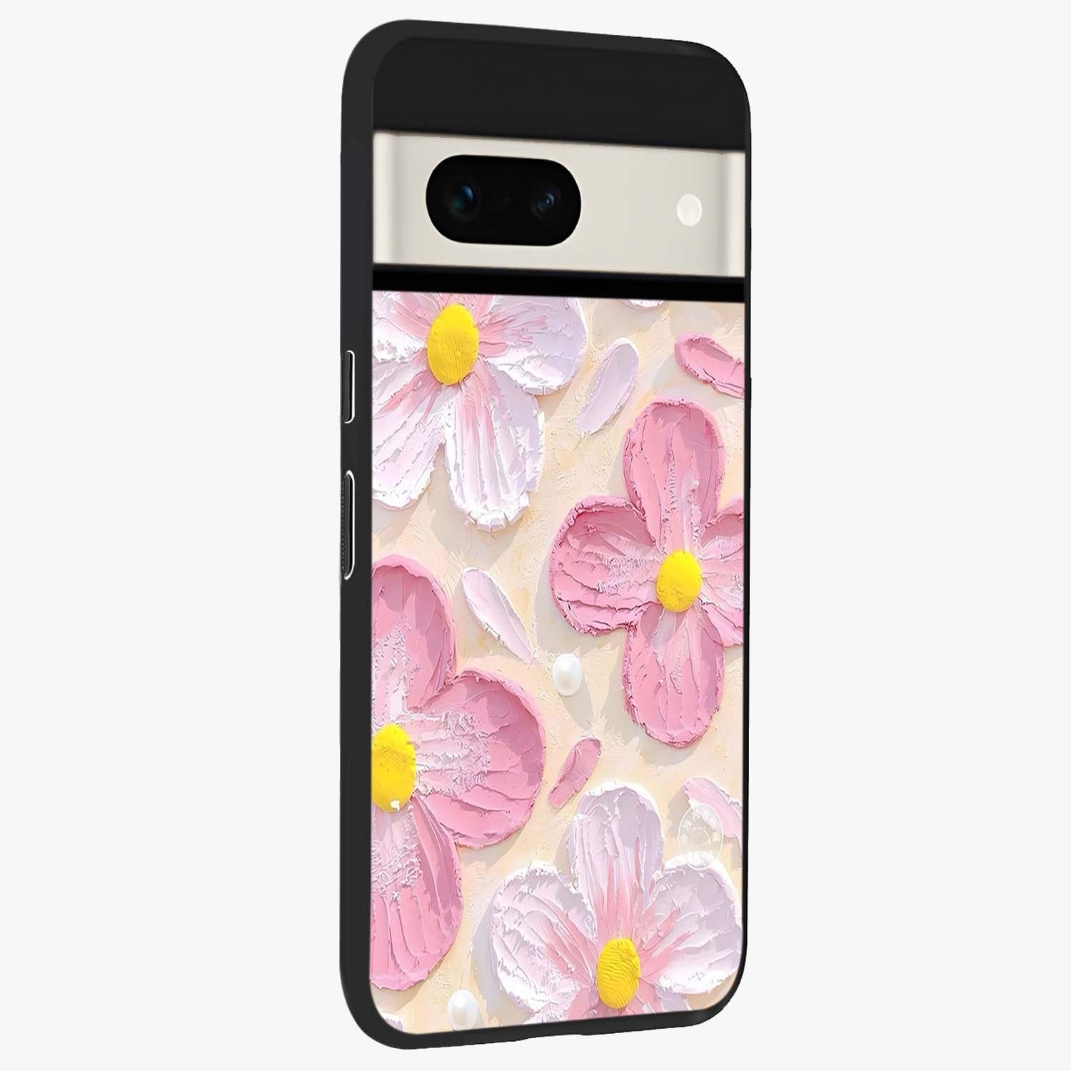 Blush Bloom Texture Glass Case upright view showcasing delicate blush floral texture with modern minimal style.