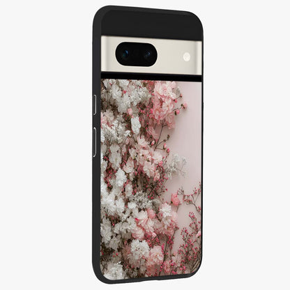 Blush Blossom Cloud Glass Case upright view showcasing calm floral cloud artwork with gentle dreamy theme.