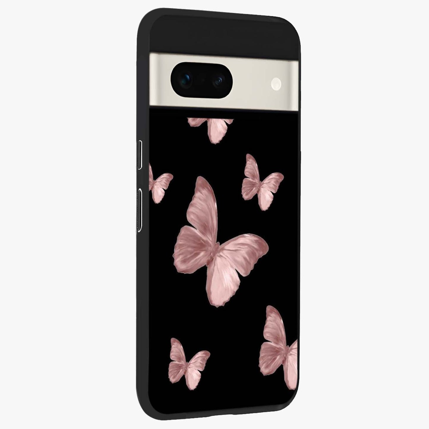 Butterfly Pattern Glass Case upright view showcasing graceful butterfly artwork with soft decorative theme.