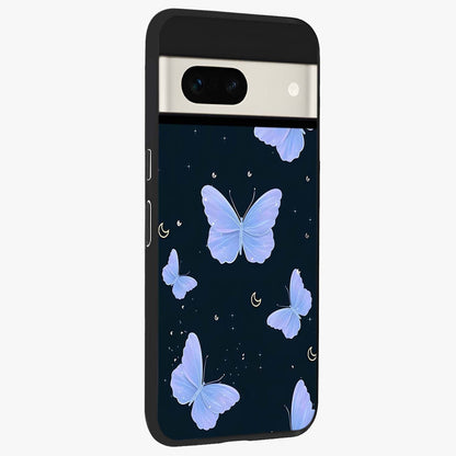 Butterfly With Stars Pattern Glass Case upright view showcasing celestial butterfly artwork with sparkling star elements.