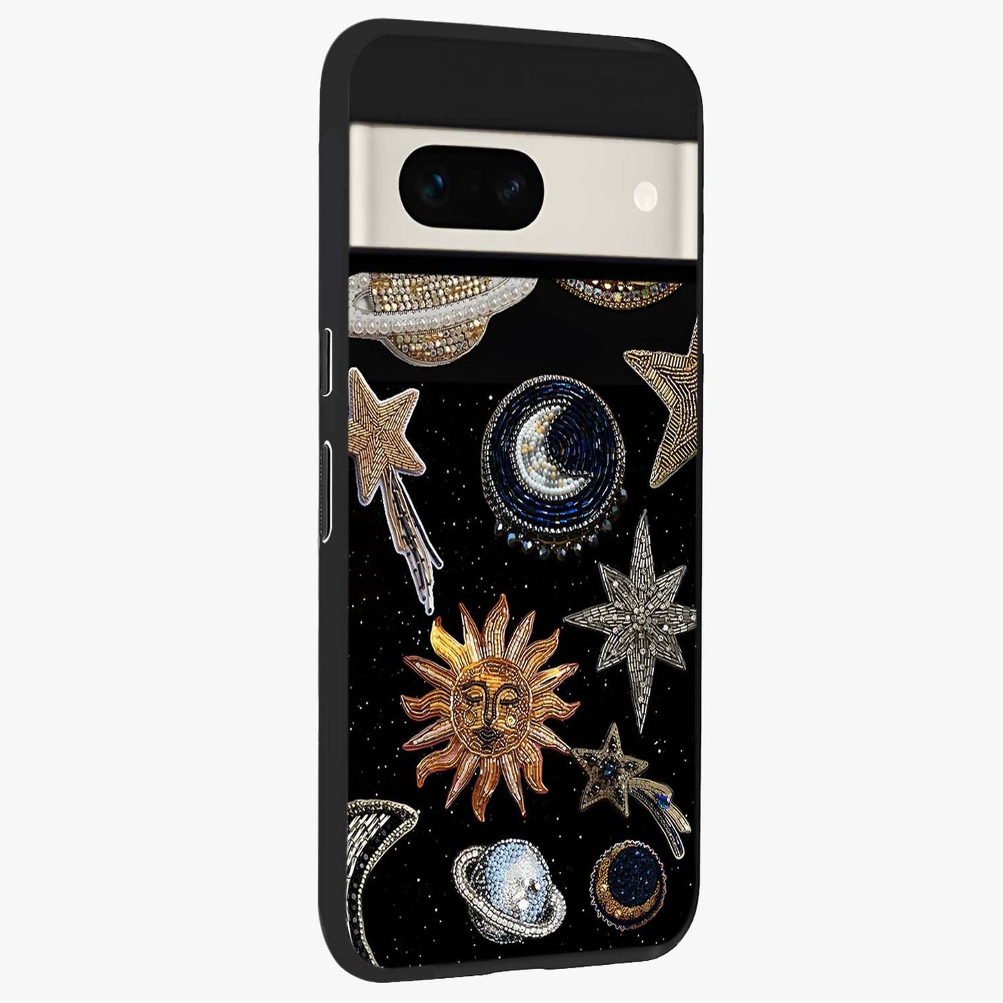 Celestial Gem Constellations Glass Case upright view showcasing cosmic constellation artwork with celestial aesthetic style.