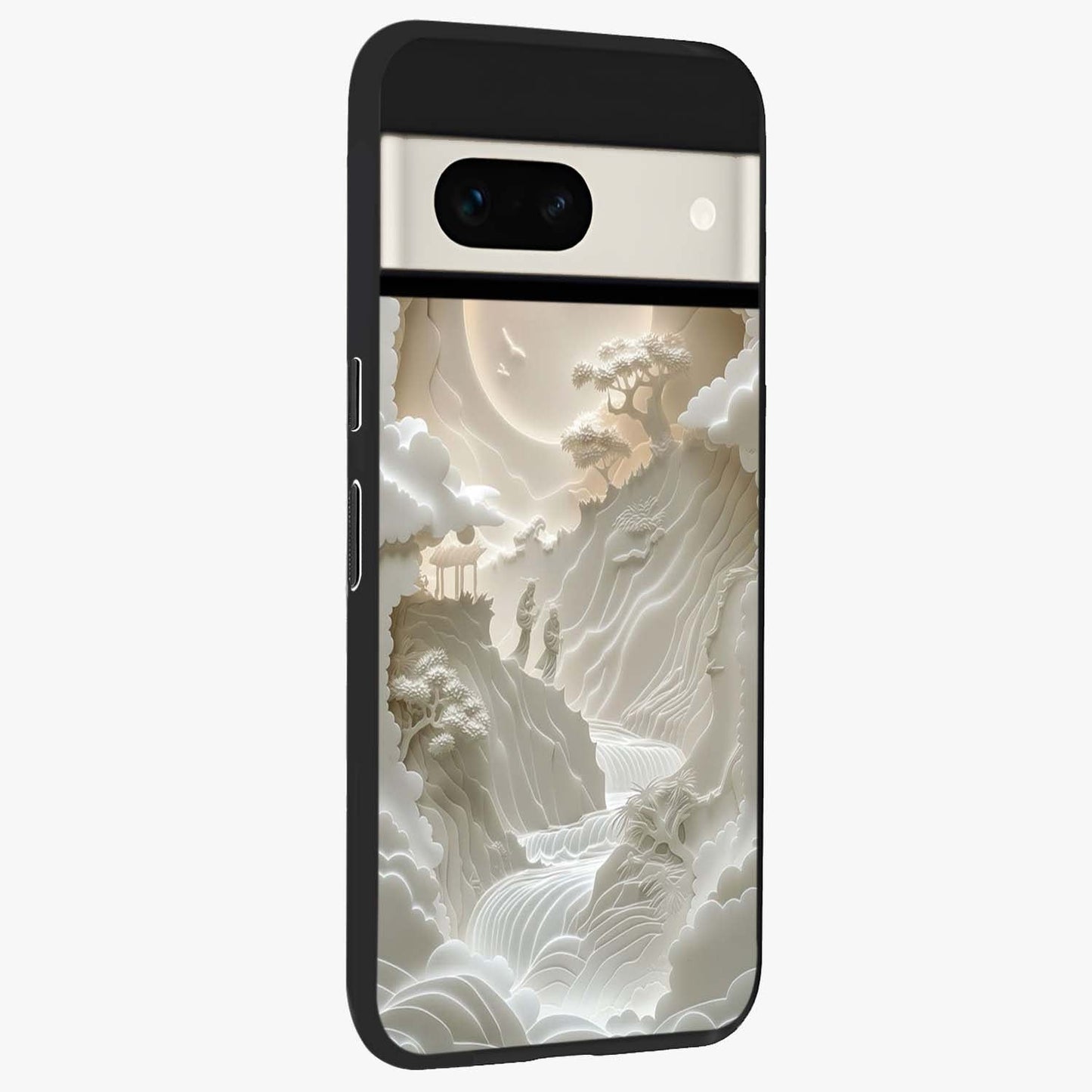 Celestial Origami Glass Case upright view showcasing creative origami artwork with modern celestial style.