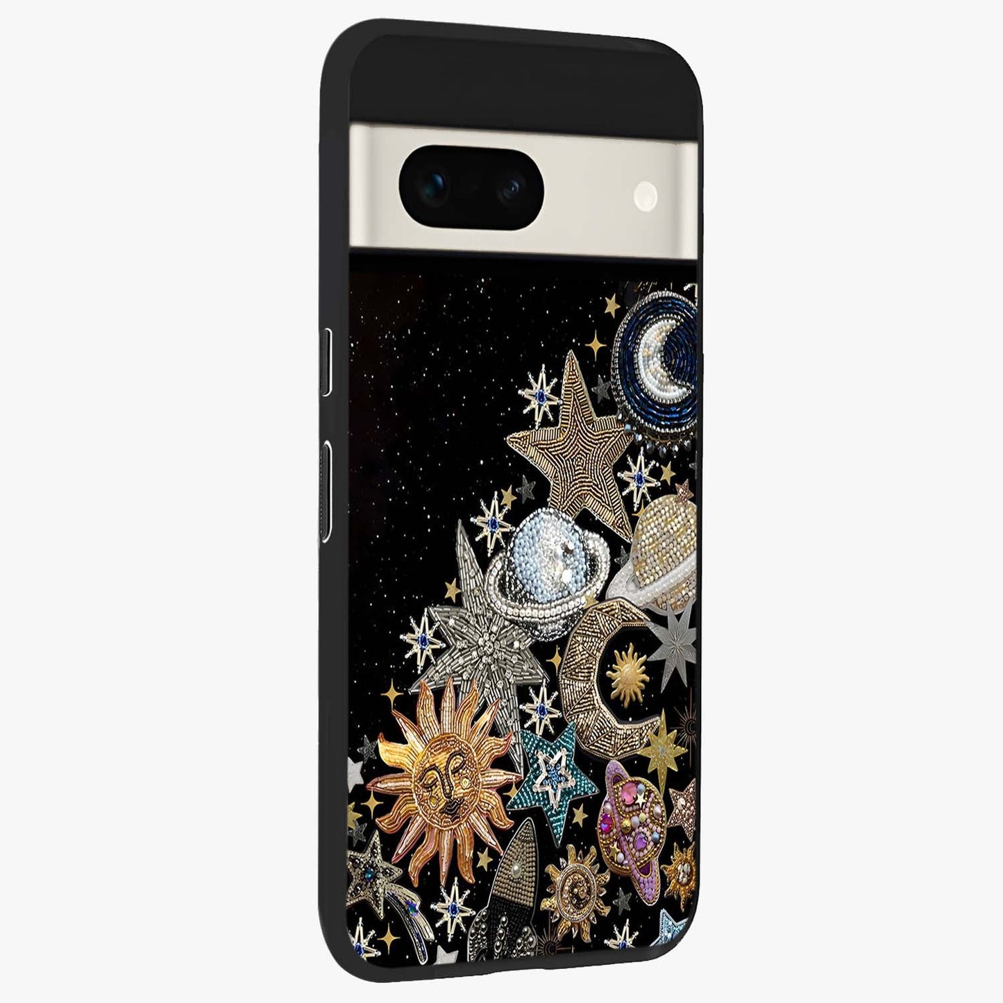 Cosmic Sparkle Dreams Glass Case upright view showcasing glowing cosmic artwork with magical galaxy theme.