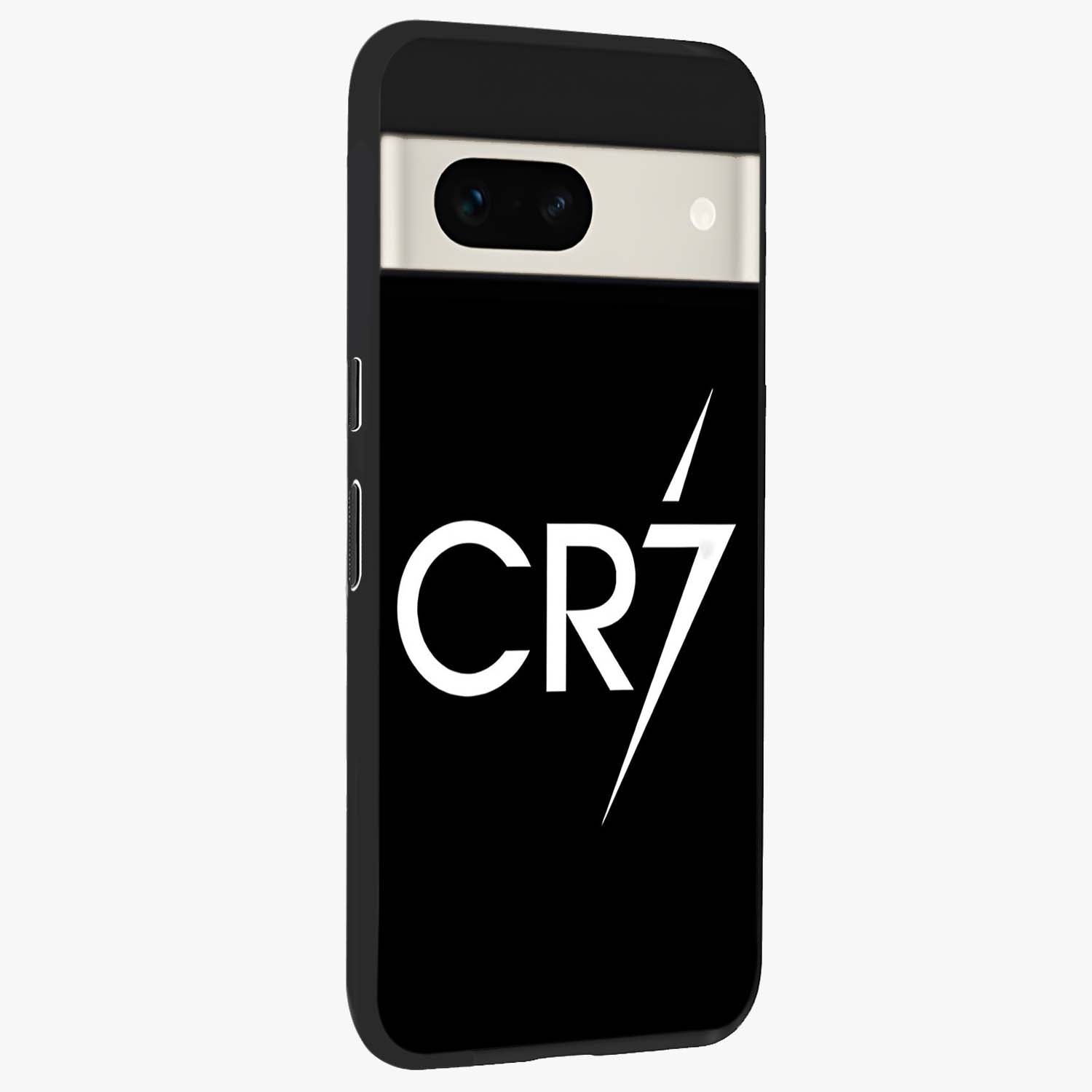 Cr7 Elite Strike Glass Case upright view showcasing energetic football inspired design with modern sports aesthetic.