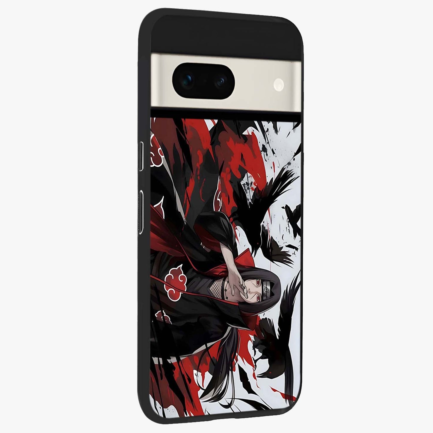 Crimson Crow Illusion Glass Case upright view showcasing striking crow illusion artwork with intense crimson theme.