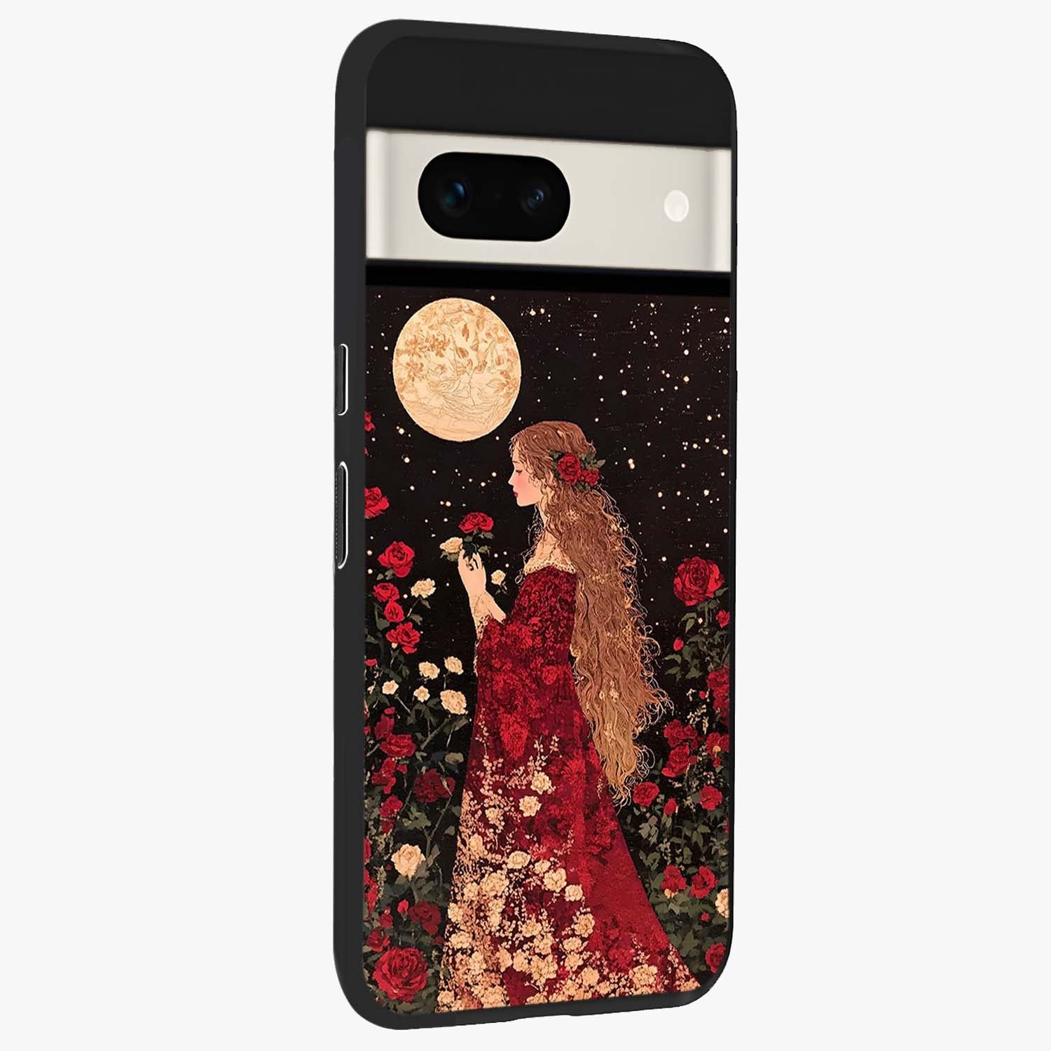 Crimson Dreams Glass Case upright view showcasing dreamy red toned artwork with modern aesthetic style.