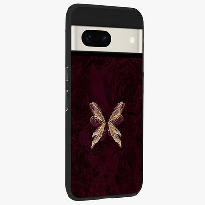 Crimson Fade Butterfly Glass Case upright view showcasing graceful butterfly artwork with soft crimson fade effect.