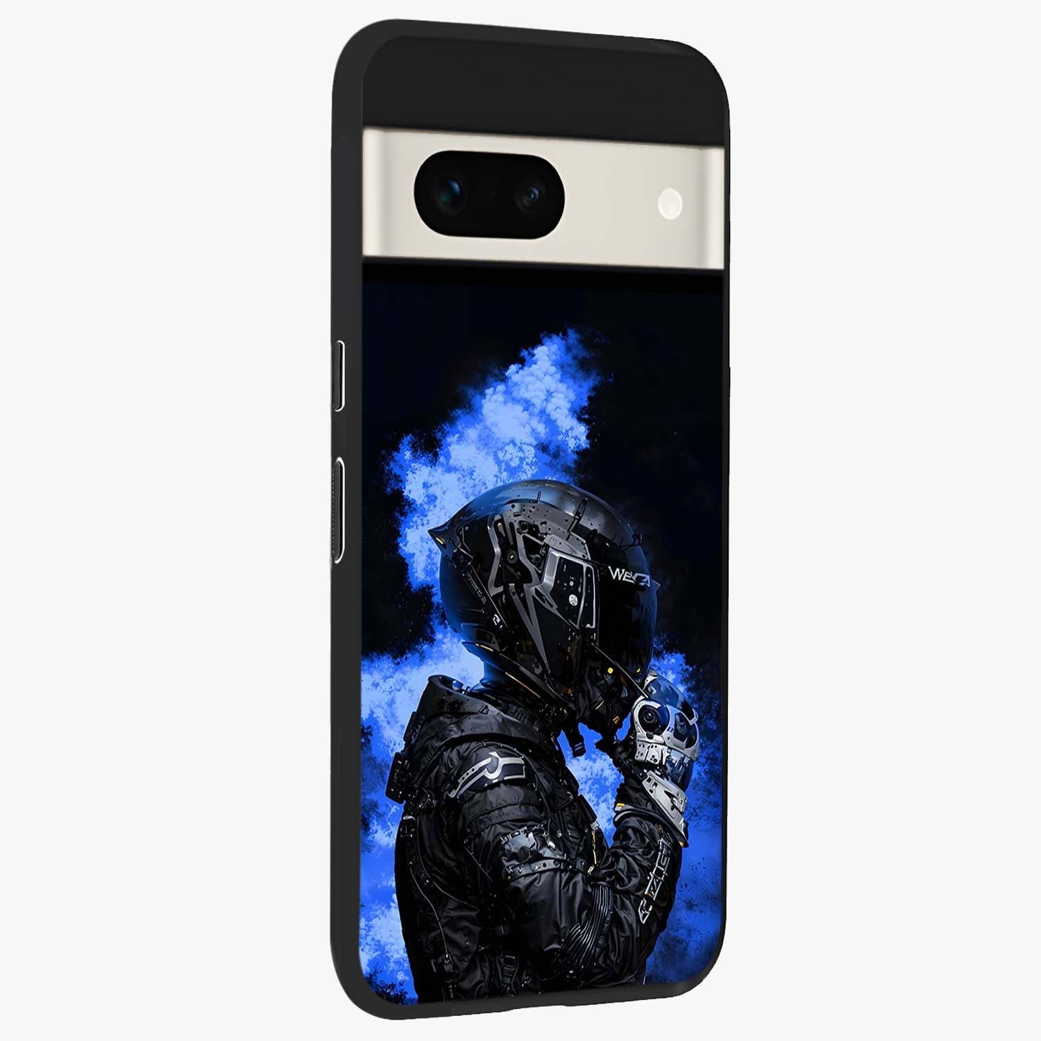 Cyber Sentinel Protocol Glass Case upright view showcasing advanced cyber sentinel artwork with futuristic tech theme.