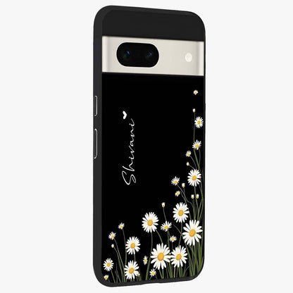 Daisy Cascade Custom Name Glass Case upright view showcasing elegant floral cascade design with personalized aesthetic.