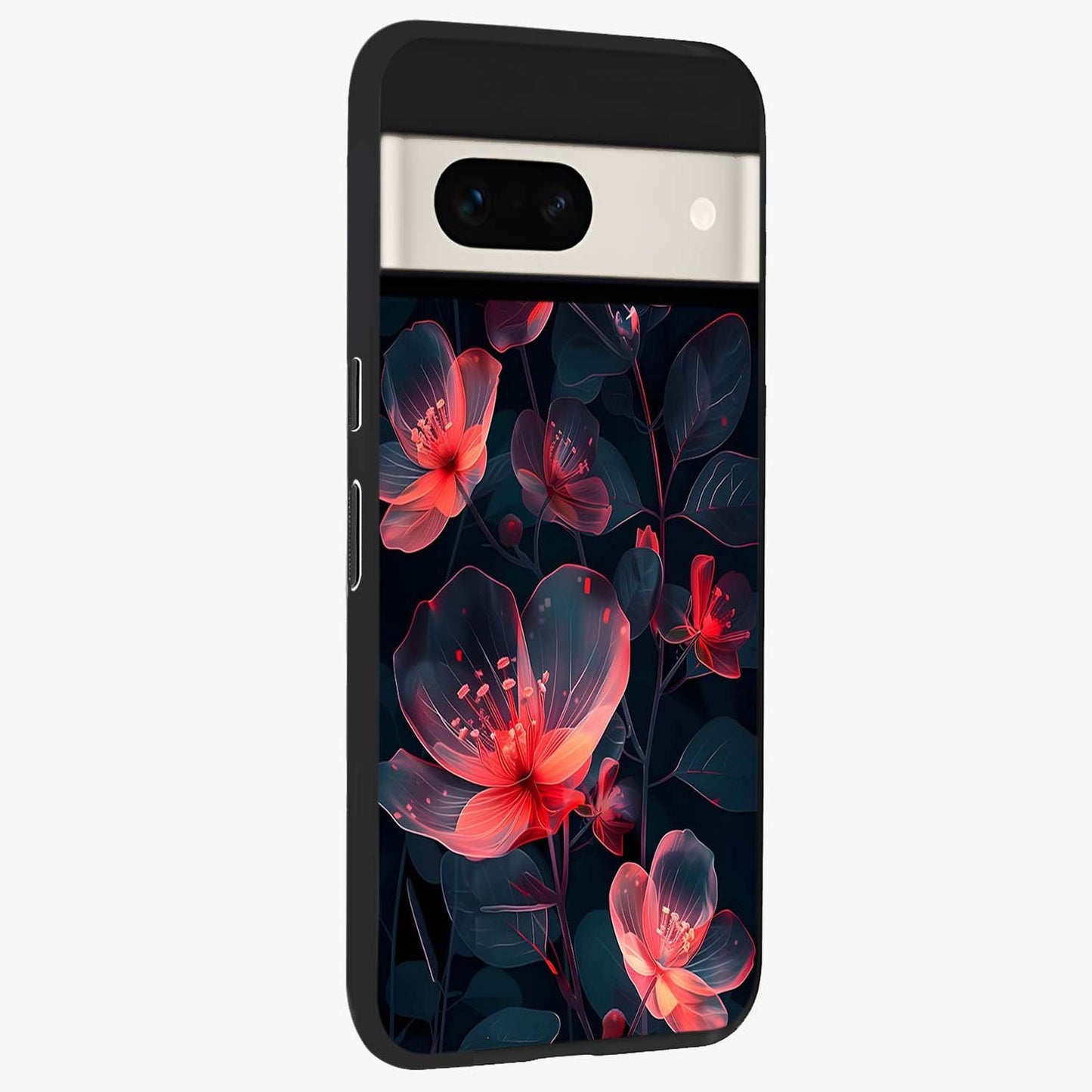 Dark Shade of Flower Glass Case upright view showcasing delicate flower artwork with rich dark floral theme.