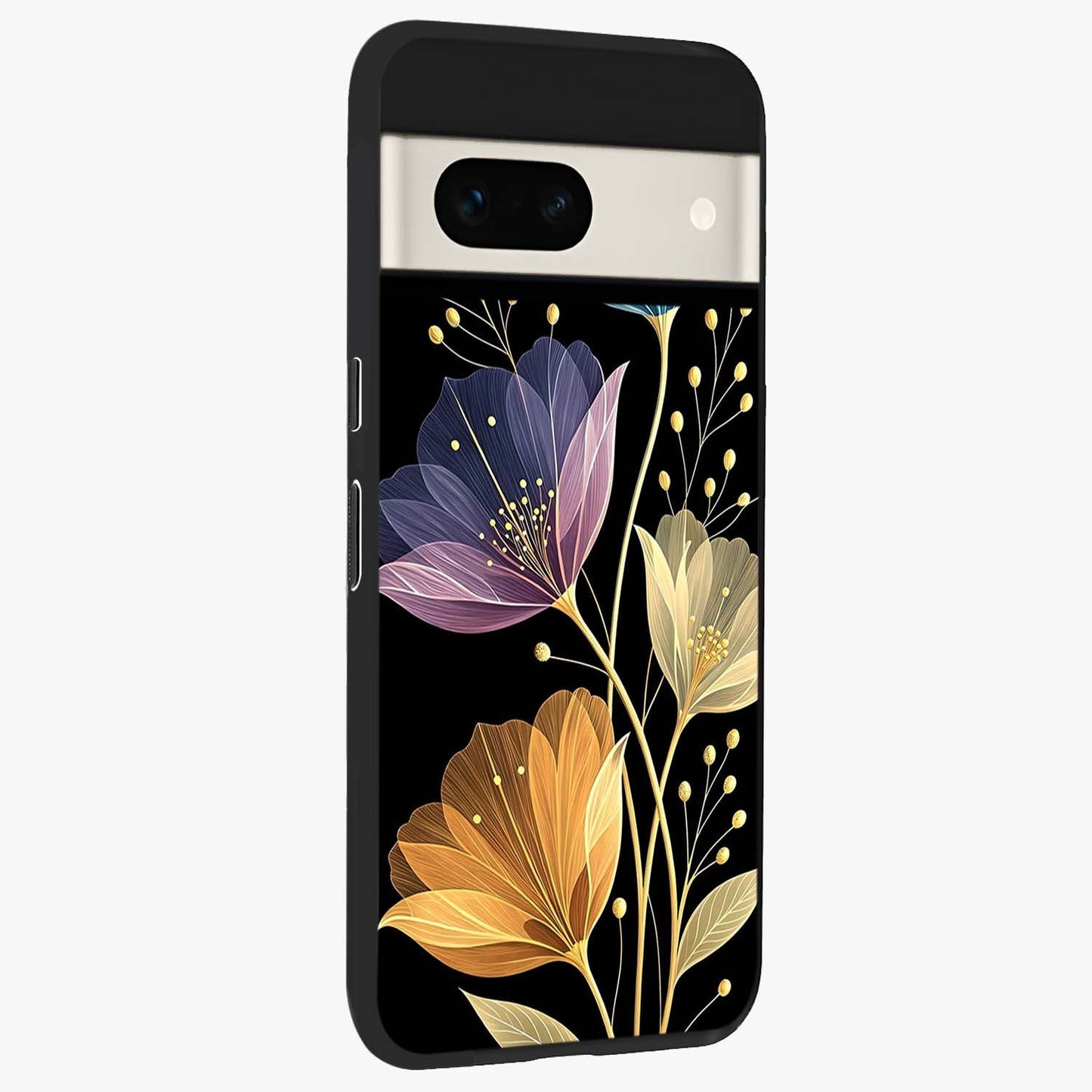 Delicate Multicolor Flowers Glass Case upright view showcasing delicate floral artwork with bright botanical theme.