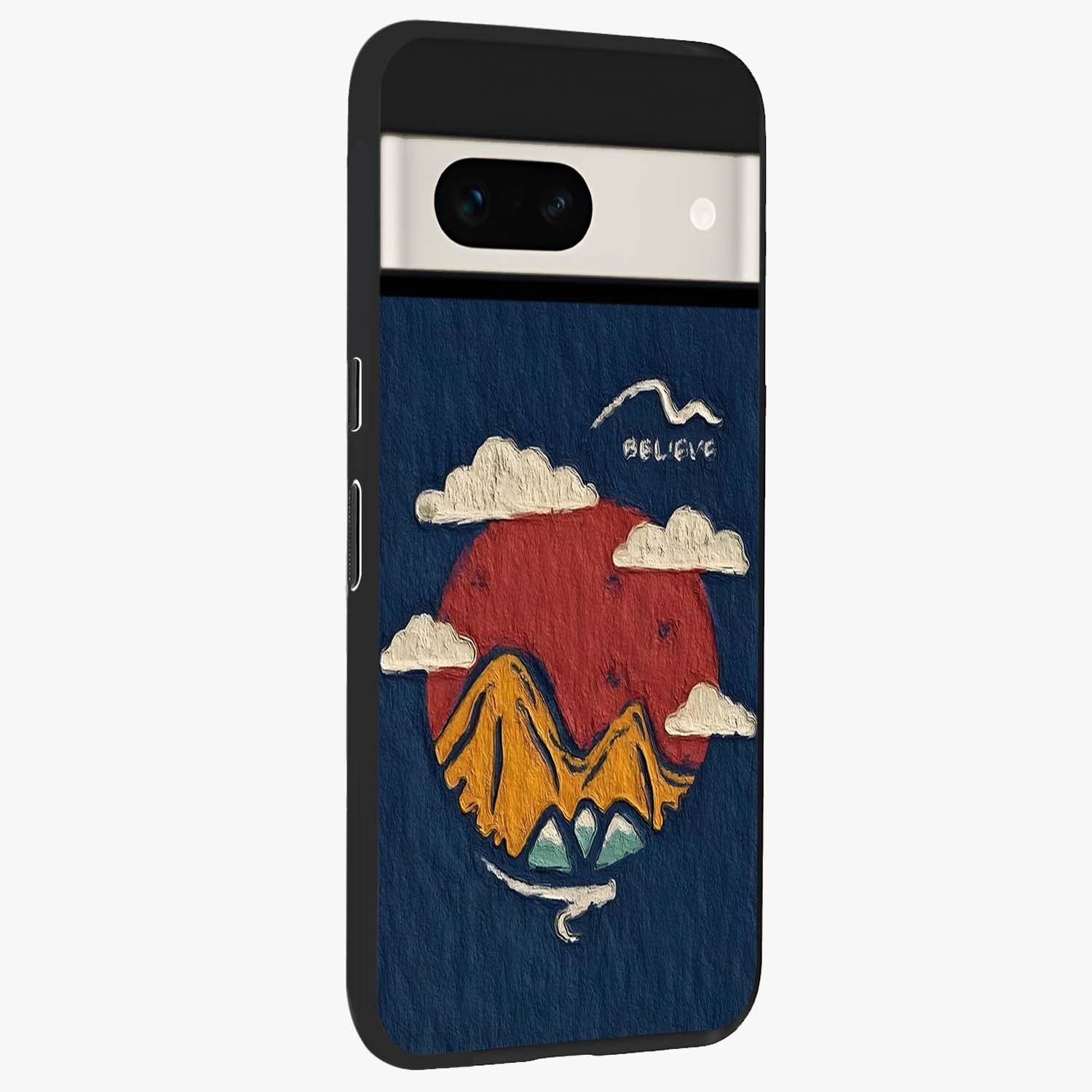 Dream Beyond Mountains Glass Case upright view showcasing beautiful mountain scenery with inspirational nature theme.