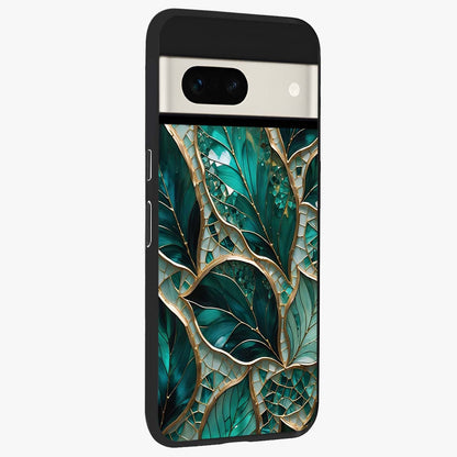 Emerald Leaf Glass Glass Case upright view showcasing fresh green leaf artwork with calming nature inspired style.