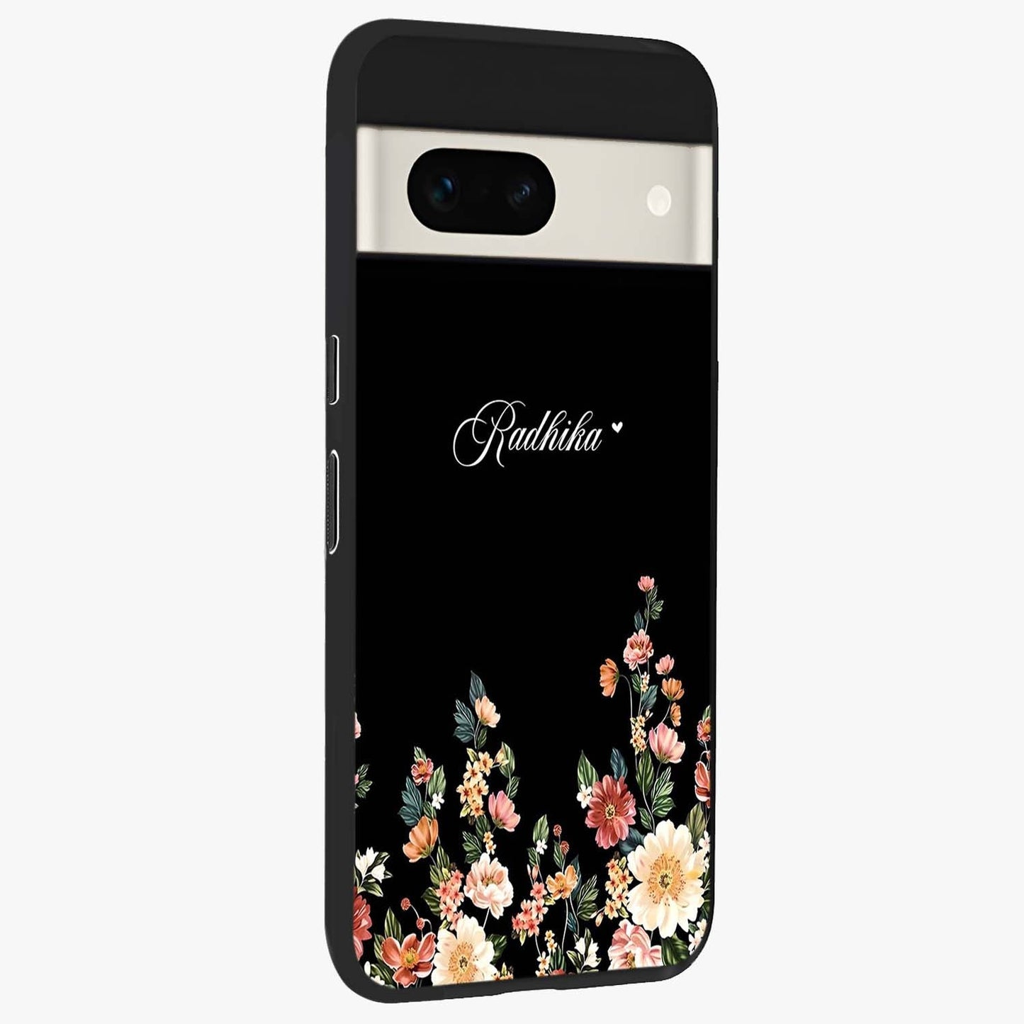 Floral Design With a Custom Personalized Name Glass Case upright view showcasing delicate floral artwork with personalized aesthetic style.