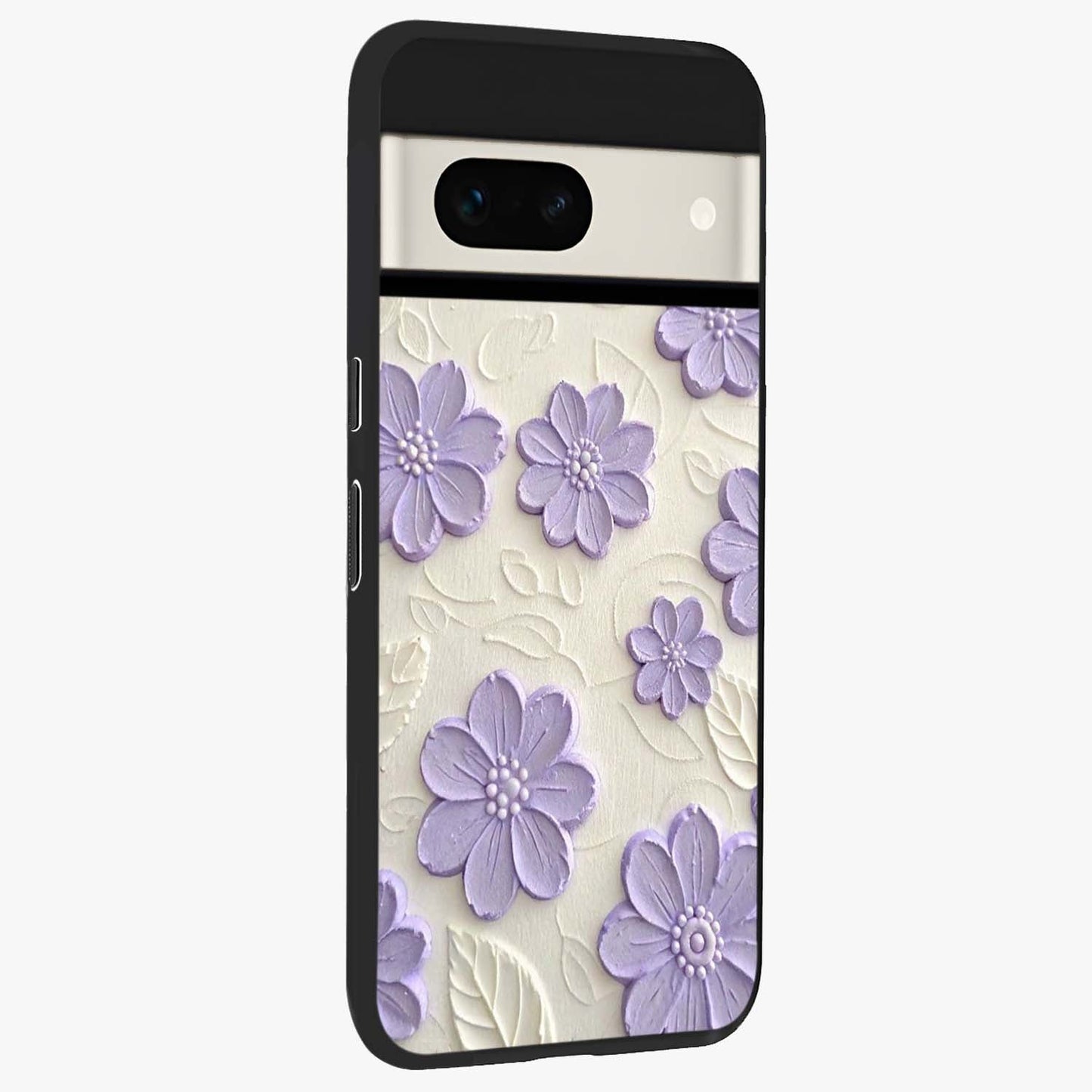 Floral Wall Art With Purple Flowers Glass Case upright view showcasing elegant purple flower artwork with decorative floral theme.