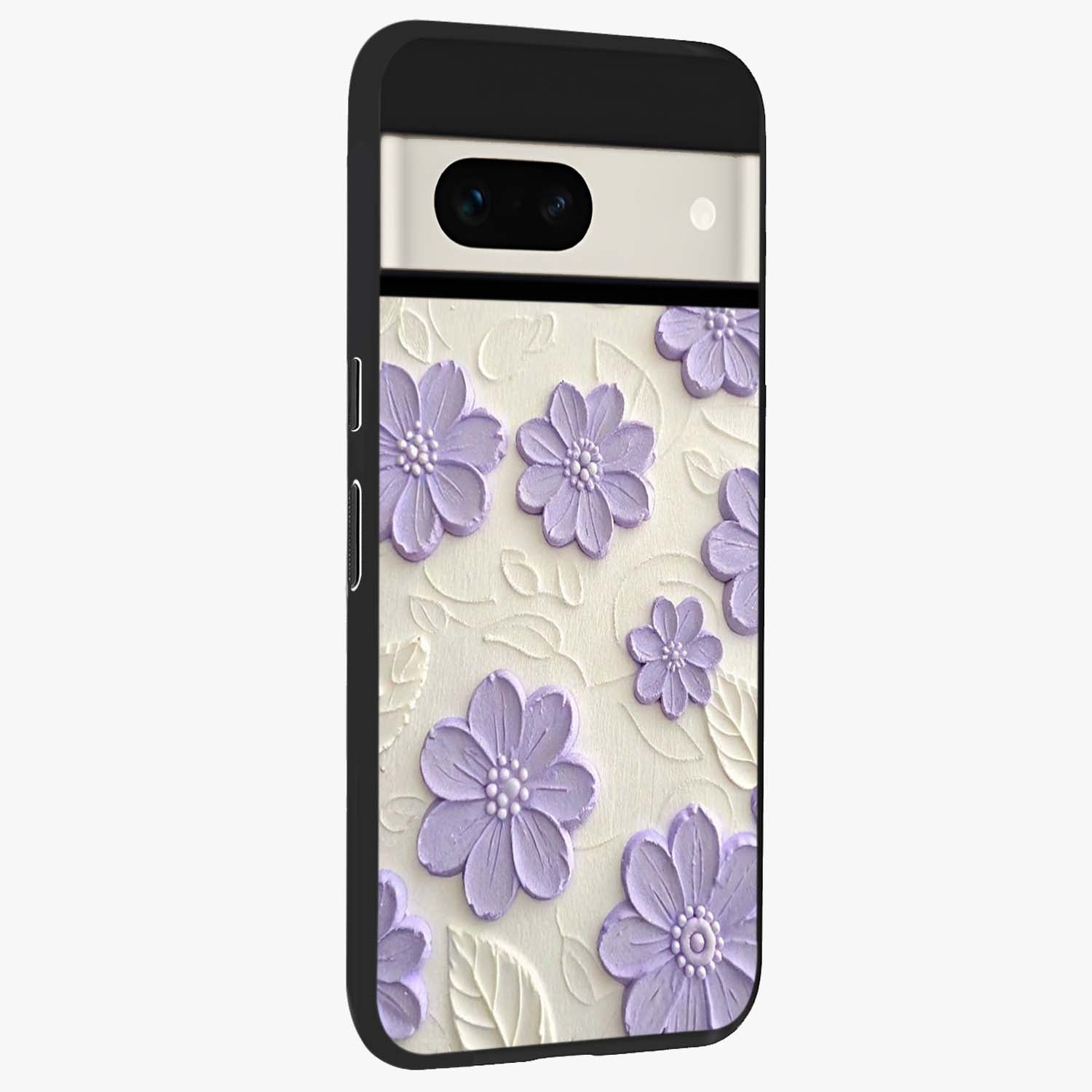 Floral Wall Art With Purple Flowers Glass Case upright view showcasing elegant purple flower artwork with decorative floral theme.