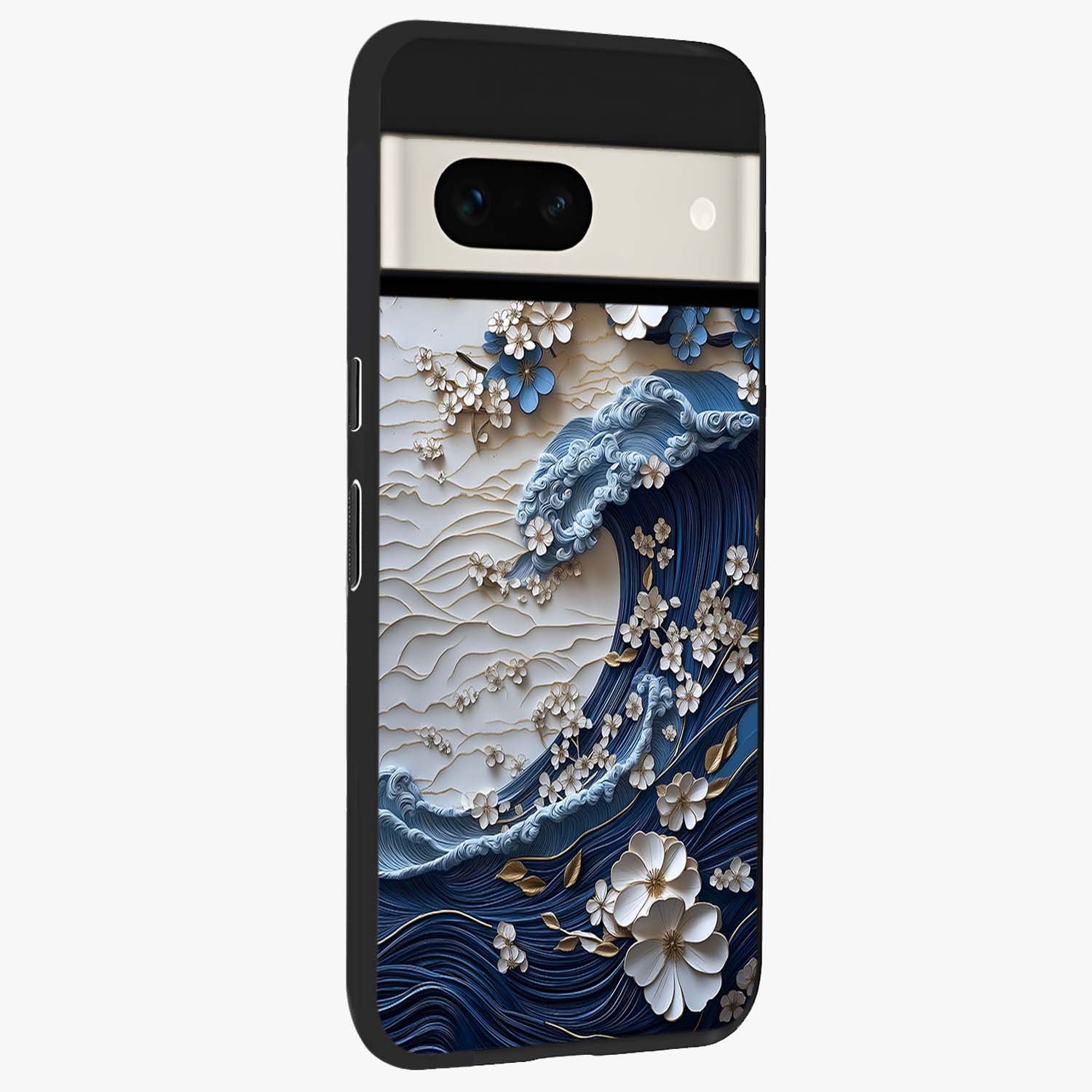 Floral Wave Origami Glass Case upright view showcasing creative floral origami artwork with artistic decorative theme.