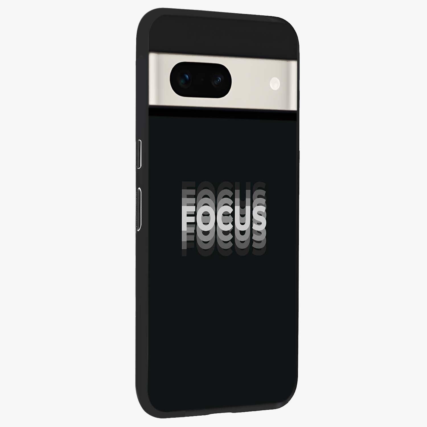 Focus Mode On Glass Case upright view showcasing strong typography statement with sleek motivational theme.