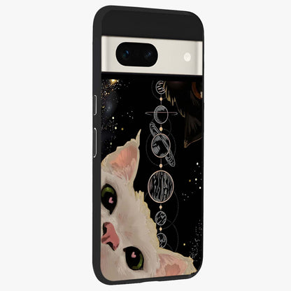 Galactic Cat Glass Case upright view showcasing mystical cat artwork with dreamy cosmic theme.