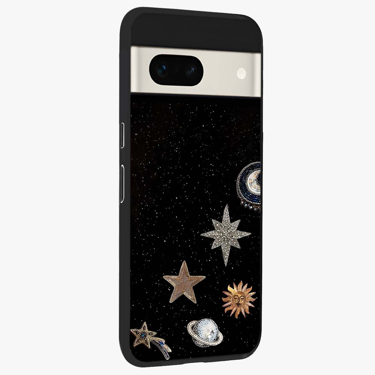 Galactic Charm Glow Glass Case upright view showcasing glowing cosmic charm artwork with magical celestial style.