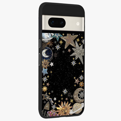 Galactic Jewel Stars Glass Case upright view showcasing glittering star jewel artwork with vibrant galaxy theme.