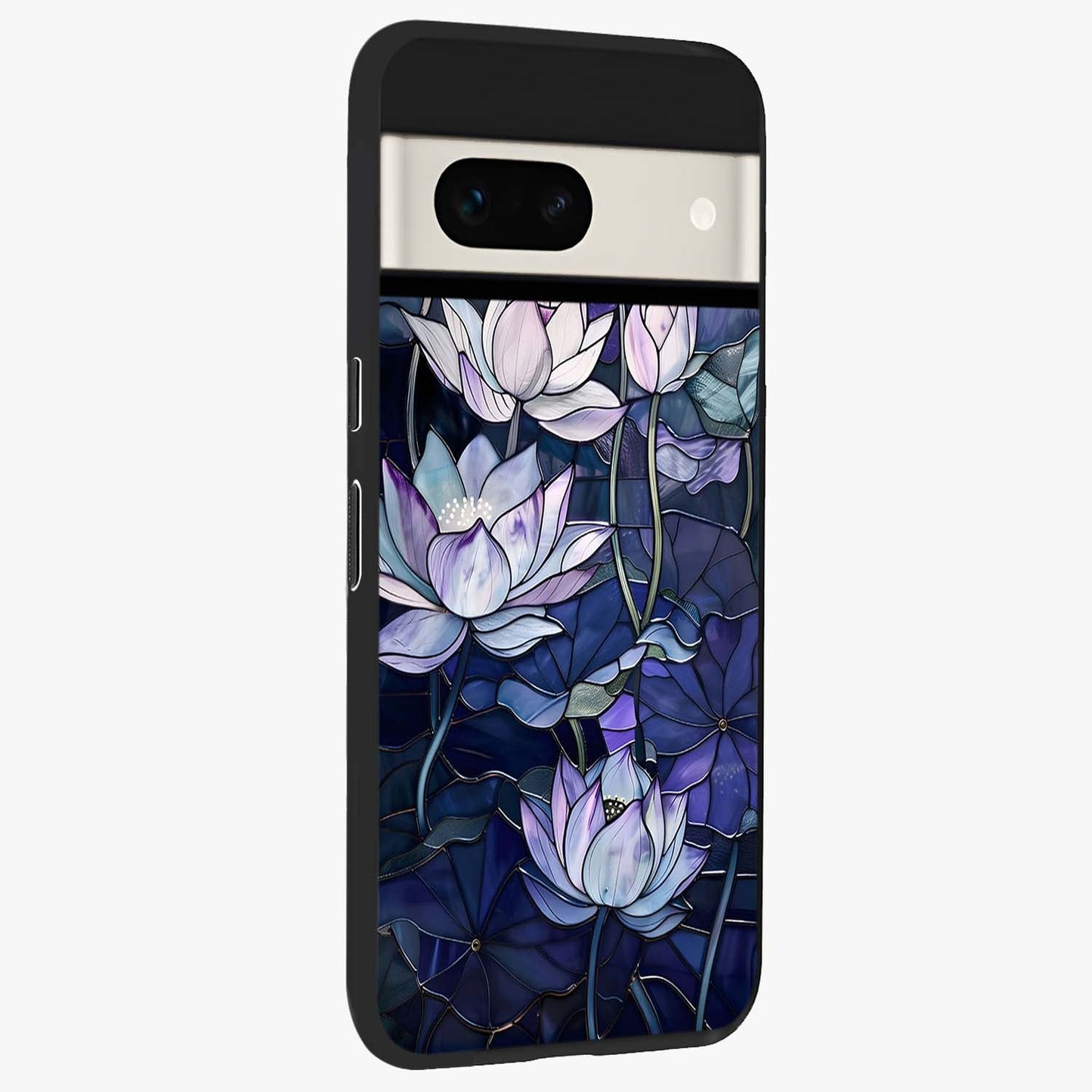 Gloss Petal Rush Glass Case upright view showcasing dynamic floral petal artwork with modern botanical theme.