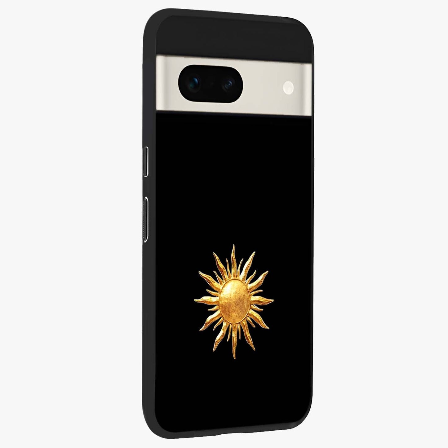 Golden Sun Minimalism Glass Case upright view showcasing haunting graveyard artwork with dramatic dark theme.