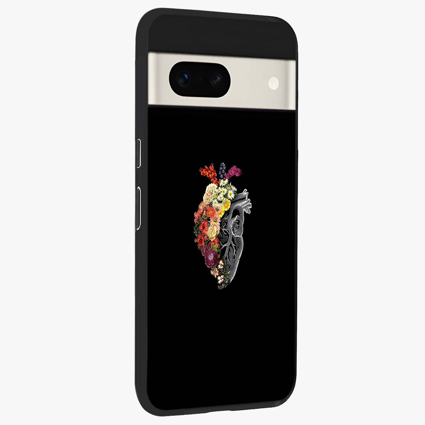 Heart With Flowers Glass Case upright view showcasing decorative heart and floral artwork with sweet romantic theme.