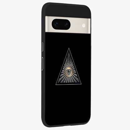 Illuminati Evil Glass Case upright view showcasing striking illuminati artwork with mysterious symbolic theme.