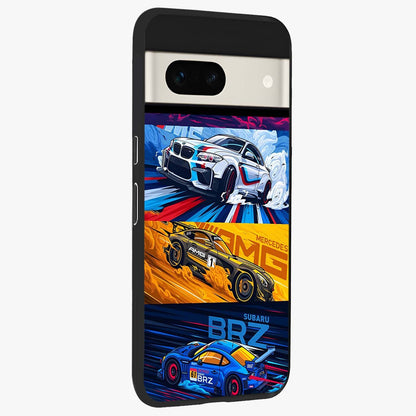 JDM Sports Car Glass Case upright view showcasing dynamic sports car artwork with bold racing theme.