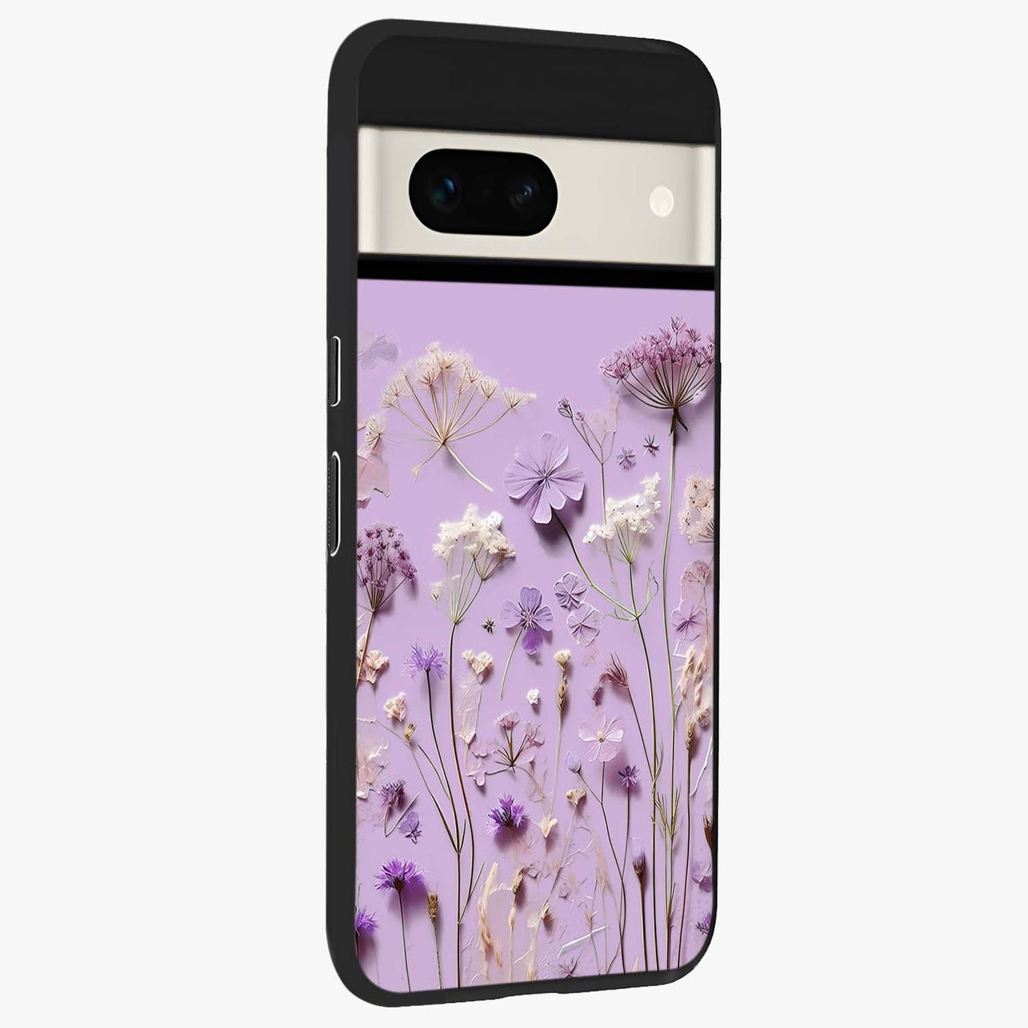 Lavender Blossom Dream Glass Case upright view showcasing delicate lavender blossom artwork with peaceful floral theme.