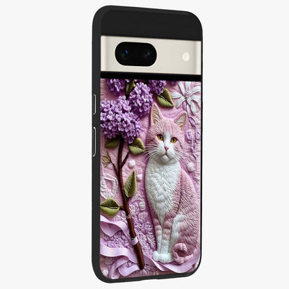 Lavender Cat Whimsy Glass Case upright view showcasing charming cat artwork with whimsical lavender theme.