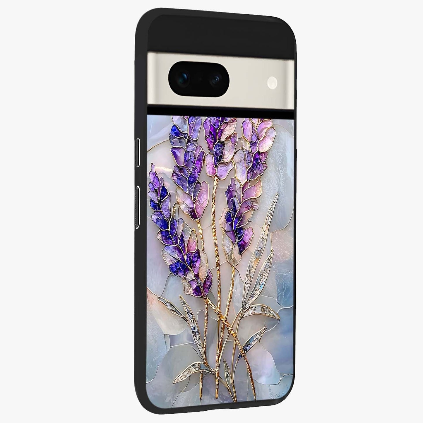 Lavender Dream Glow Glass Case upright view showcasing radiant lavender glow artwork with calming dreamy theme.